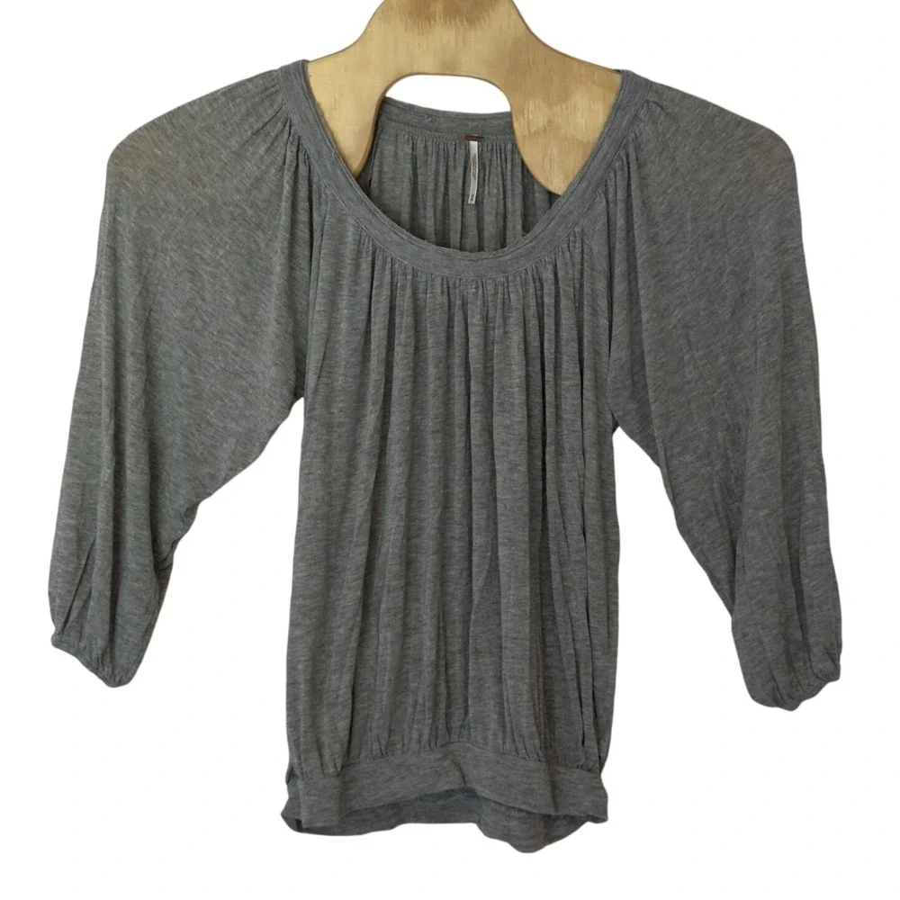 Free People Pleated Scoop Neck Top Size M Heather Gray Oversized Minimalist